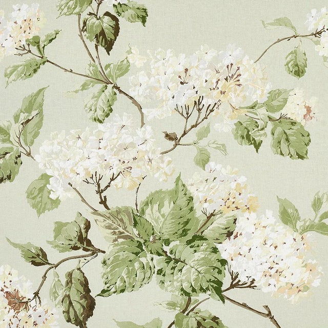 Sample - Schumacher Summer Hydrangea Fabric in Celandon For Sale