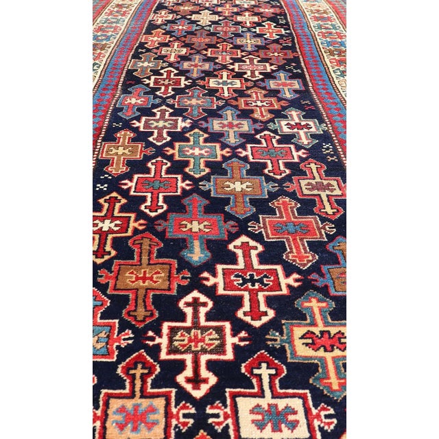 Textile Late 19th Century Late 19th Century Kazak Runner With Geometric Design in Tribal Crosses For Sale - Image 7 of 12
