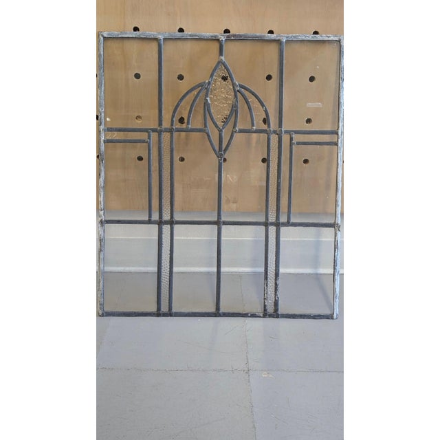 Likely Antique Leaded Glass Window Panel With Geometric and Textured Glass Design. For Sale - Image 4 of 8
