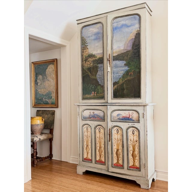 Neoclassical Early 20th Century Italian Hand-Painted Landscape Cabinet For Sale - Image 3 of 12