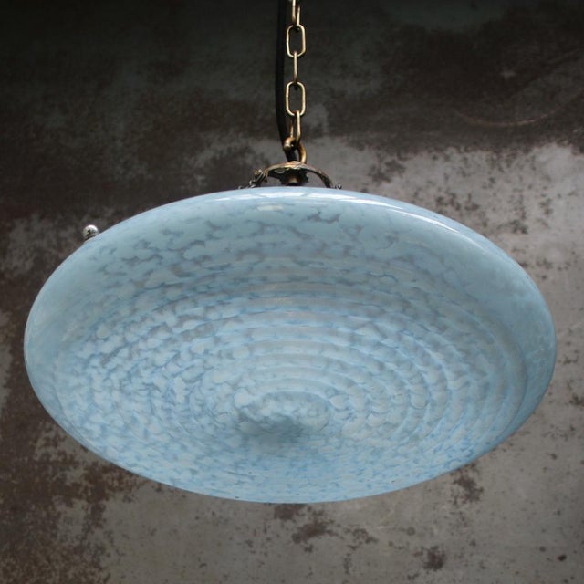 1920s Art Deco Pendant Lamp in Brass and Blue Glass, France, 1920s For Sale - Image 5 of 8