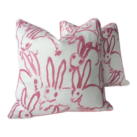 Hunt Slonem "Bunny Hutch" in Pink & White 16" Pillows - A Pair For Sale In Atlanta - Image 6 of 6