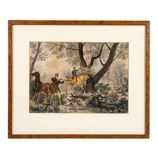 Jazet After Carle Vernet, Hunter at the Range, Hand-Colored Engraving, 1830, Framed For Sale