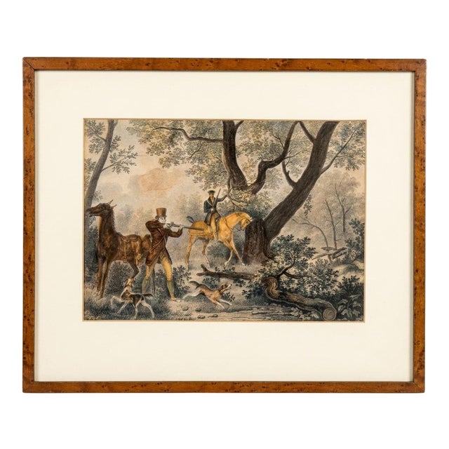 Jazet After Carle Vernet, Hunter at the Range, Hand-Colored Engraving, 1830, Framed For Sale