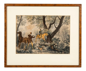 Jazet After Carle Vernet, Hunter at the Range, Hand-Colored Engraving, 1830, Framed