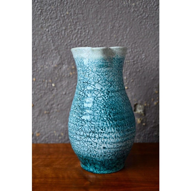 Blue Accolay Ceramic Pitcher in Crackled Glazed Stoneware, 1950s For Sale - Image 8 of 11