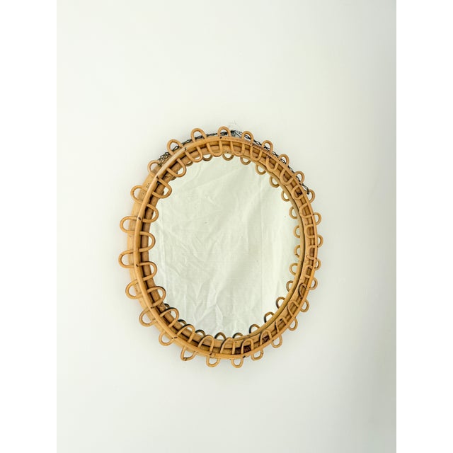 Italian Round Rattan and Bamboo Wall Mirror from Franco Albini, 1950s For Sale - Image 13 of 13