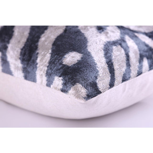 Stone Gray Gray Cream Ikat Silk Velvet Pillow – 16x16 Handmade Luxury Throw For Sale - Image 8 of 8