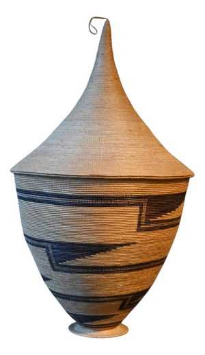 Igiseke Tutsi Basket with Lid on Stand, Rwanda / Burundi, Early 20th Century