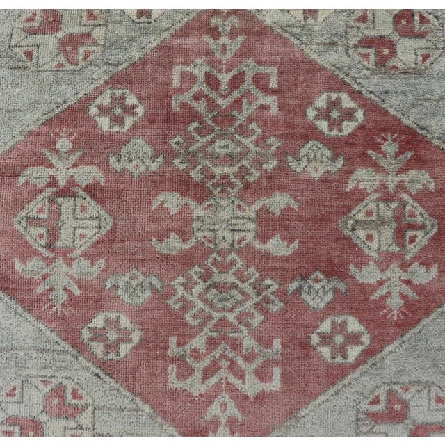 Terra Cotta Modern Khotan Rug in Wool With Medallion Design in Light Blue and Coral For Sale - Image 8 of 13