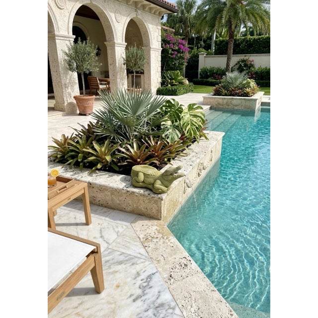 Pistachio Mid-Century Modern Cast Stone Alligator Garden Statue & Fountain Spouter For Sale - Image 8 of 10