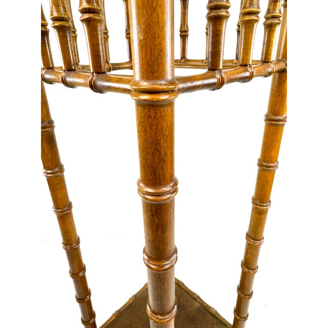 Early 20th Century Early 20th Century Faux Bamboo Turned Wood Plant Stand / Pedestal With Gallery Top For Sale - Image 5 of 9