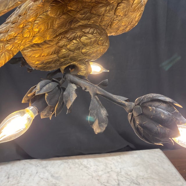 Wood Museum Quality Carved Gold Gilt Eagle Chandelier For Sale - Image 7 of 14