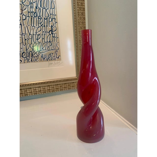 Thick Twisted Red Art Glass Bud Vase For Sale - Image 9 of 13