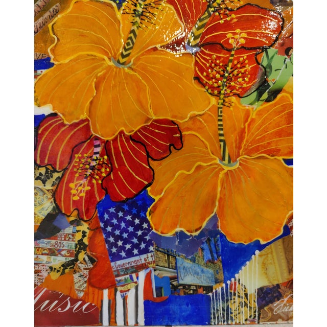 Vintage Vibrant Floral Hibiscus Collage Original Painting Signed by Vicki Silva For Sale In Phoenix - Image 6 of 13