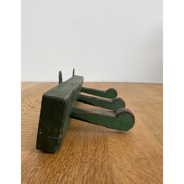 Antique Rustic Wooden Peg Hook Strip in Green For Sale - Image 4 of 8