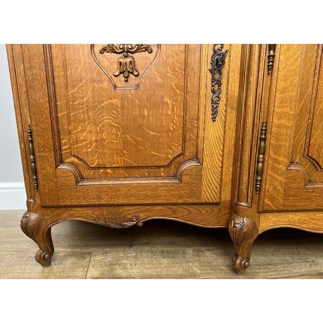 Vintage Louis French Oak Four Door Cupboard For Sale - Image 6 of 17