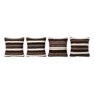 Brown Striped Kilim Pillow Cover 19'' X 20'' - Set of Four For Sale