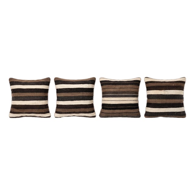 Brown Striped Kilim Pillow Cover 19'' X 20'' - Set of Four For Sale