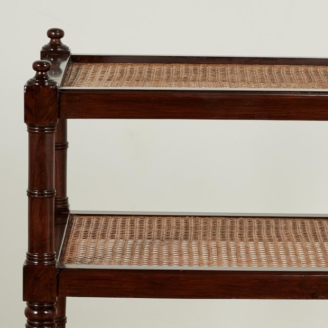 English Antique British Colonial Rosewood Two Tiered Caned Stand or Table For Sale - Image 3 of 13