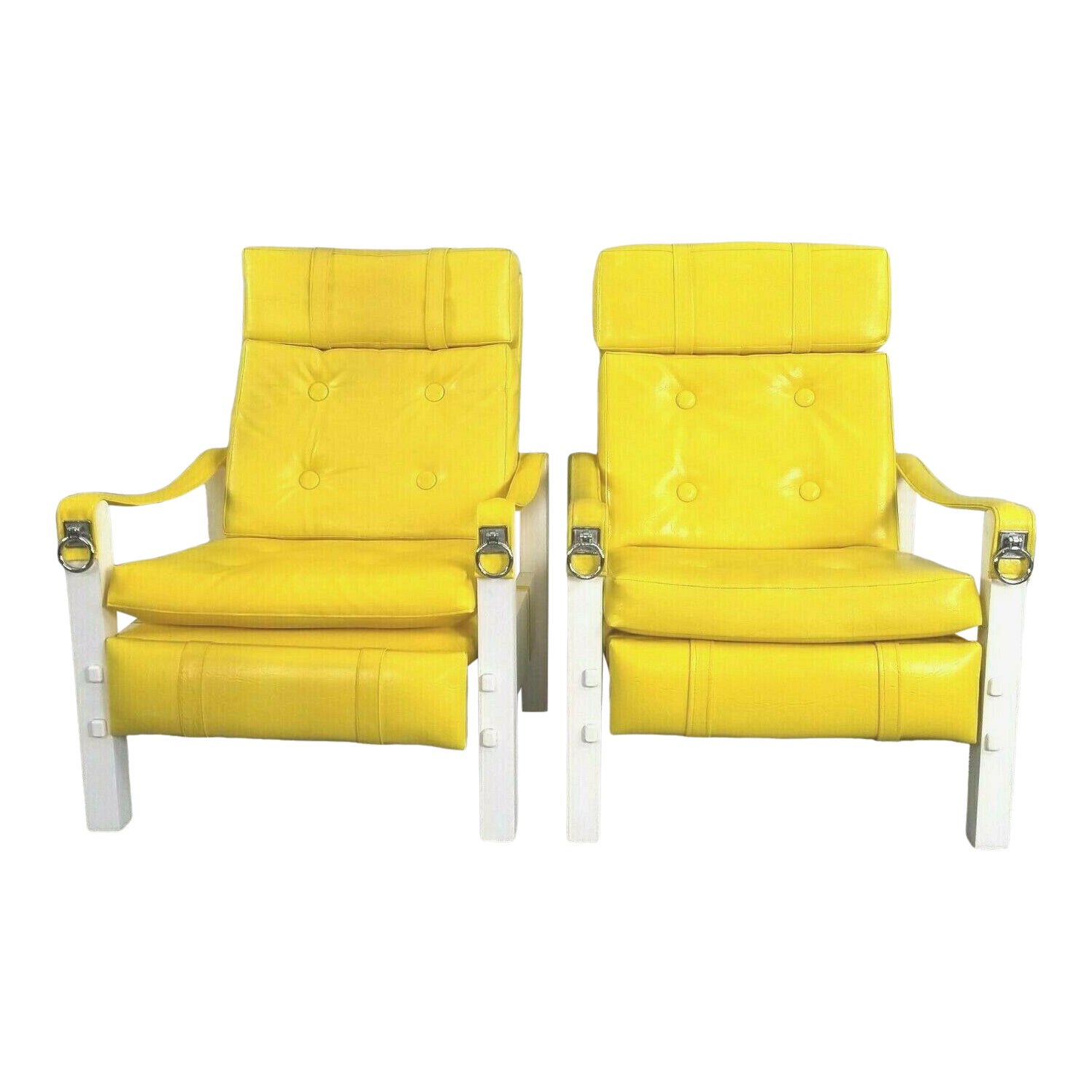 1970s Vintage Yellow Vinyl Recliners Lounge Chairs a Pair Chairish
