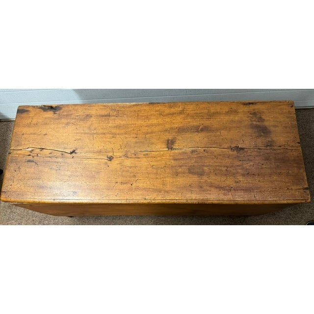18TH Century American 6 Board Pine Blanket Chest With Boot Jack Ends. Chest has cotter pin also called snipe hinges which...