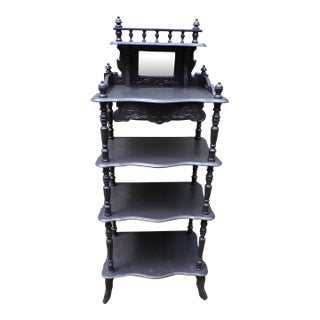 Antique Eastlake Black Ebonized Etagere Bookcase Display Shelves Rack For Sale