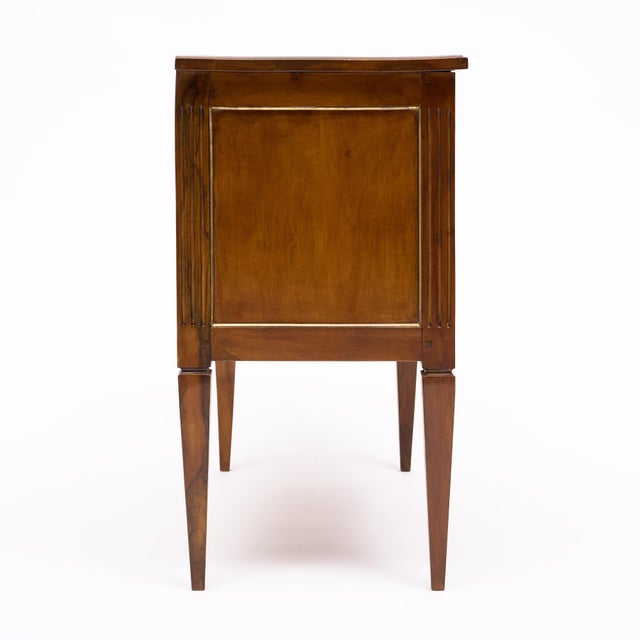 Wood French Louis XVI Directoire Walnut Commode With Brass Inlay, Rhône Valley, Circa 1920 For Sale - Image 7 of 9