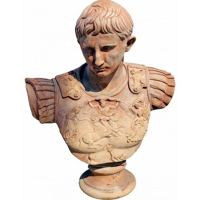 Bust of Caesar Octavian Augustus, Terracotta For Sale - Image 5 of 6