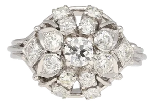 Vintage 1.30 Carat Old Euro-Cut Diamond Flower Ring in 14k White Gold, Size 6