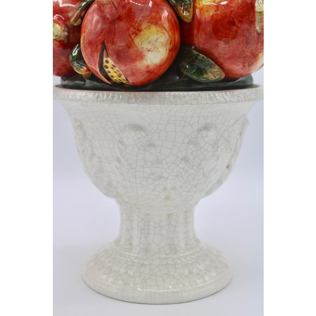 White Vintage Italian Ceramic Pomegranate Topiary For Sale - Image 8 of 9