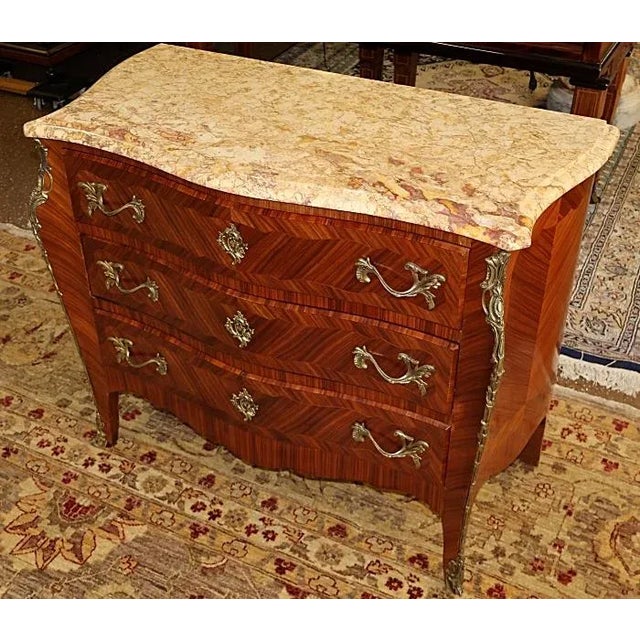 1960s 1960s Italian Kingwood Marble Top Bronze Mounted Dresser Commode Chest of Drawers For Sale - Image 5 of 10