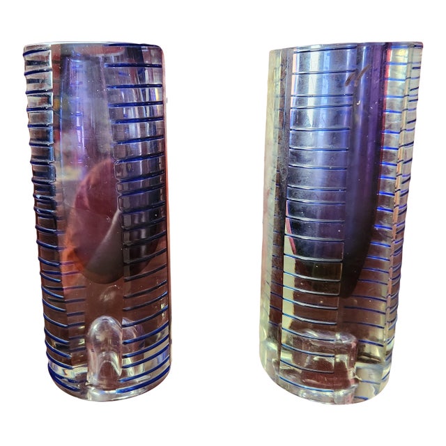 Late 20th Century Pair of Pavel Hlava Czech Art Glass Modernist Vases Candleholders For Sale