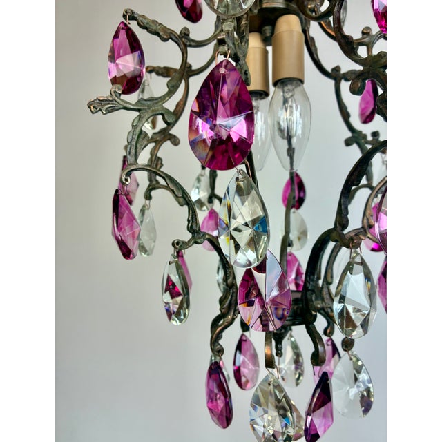 Antique Vintage 1960s Crystal Chandelier – Hand-Restored, Pink Hand-Painted Crystals For Sale - Image 9 of 17