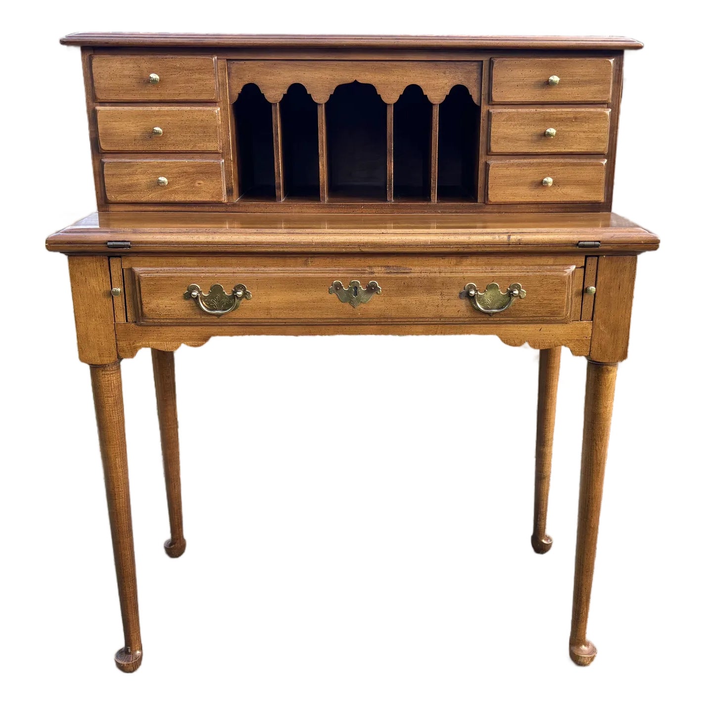 Vintage Colonial Reproduction Maple Secretary Writing Desk | Chairish