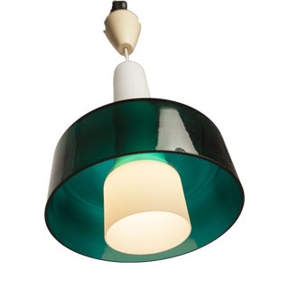 Vintage Two-Tone Pendant Light in White Opaline Glass and Green Transparent Glass, 1960s For Sale
