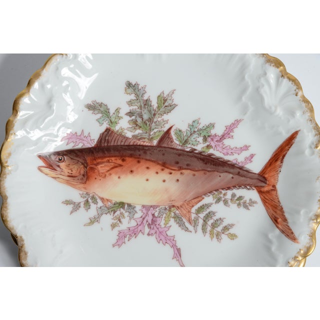 Limoges, France Antique Hand-Painted French Limoges Porcelain Fish Service Set - 14 pcs For Sale - Image 4 of 14