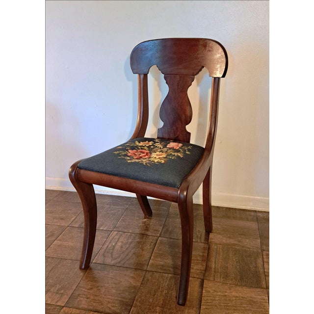 Set of 6 Hickory Chair–Style American Empire Dining Chairs With Unique Floral Needlepoint For Sale - Image 12 of 12
