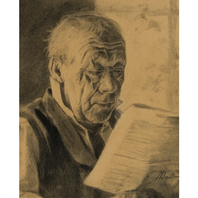 H. Bachmann, Old Man Reading the Newspaper, 1896, Pencil For Sale