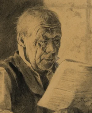 H. Bachmann, Old Man Reading the Newspaper, 1896, Pencil
