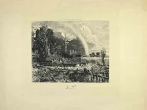 David Lucas, Salisbury Cathedral from the Meadows, Etching, 1835