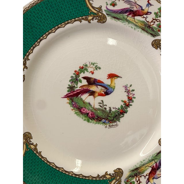 Ceramic Early 20th Century Myott Staffordshire Green Chelsea Bird Dinner Plates- Set of 12 For Sale - Image 7 of 9
