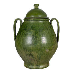 Portuguese Green Glazed Earthenware Lidded Jar