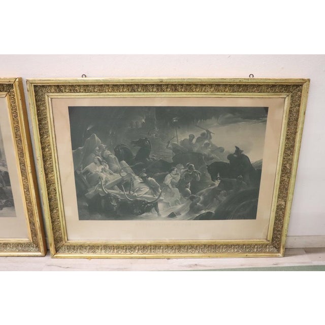 Beautiful pair of antique mid 19th century engravings with original antique gilded wood frame. Both engraved by Jazet Jean...