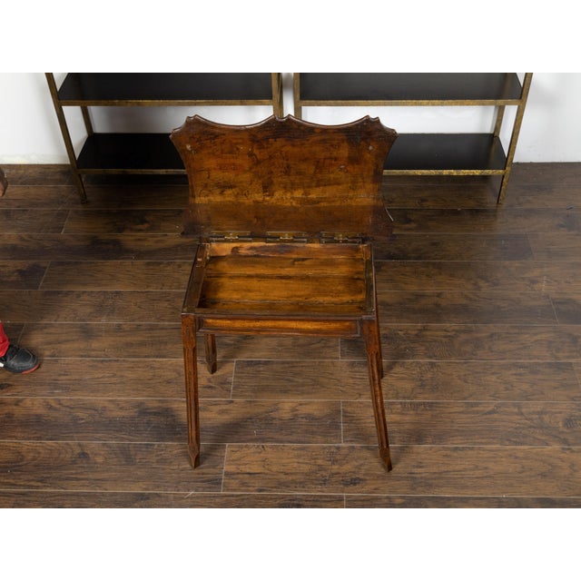 English Oak Side Table with Lift Top, Carved Serpentine Front and Fluted Legs For Sale In Atlanta - Image 6 of 12
