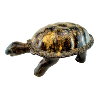 Vintage Mid Century Gilt-Finish Tortoise Sculpture, Hollywood Regency Style Decorative Object For Sale