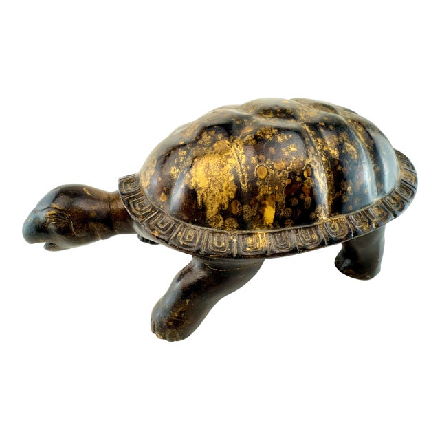 Vintage Mid Century Gilt-Finish Tortoise Sculpture, Hollywood Regency Style Decorative Object For Sale