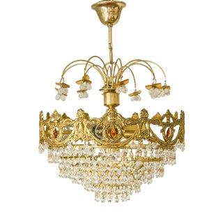 Vintage Spanish Crystal Fruit Chandelier in Orange Glass, 1970s For Sale