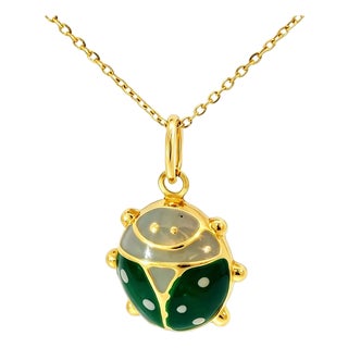Late 20th Century 18K Yellow Gold Enamel Ladybug Pendant Necklace Slide For Sale