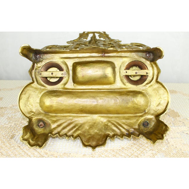 Antique Large Early 20th Century Inkwell Polished Solid Brass Ornamental Renaissance Style Dual Inkwell For Sale - Image 10 of 10